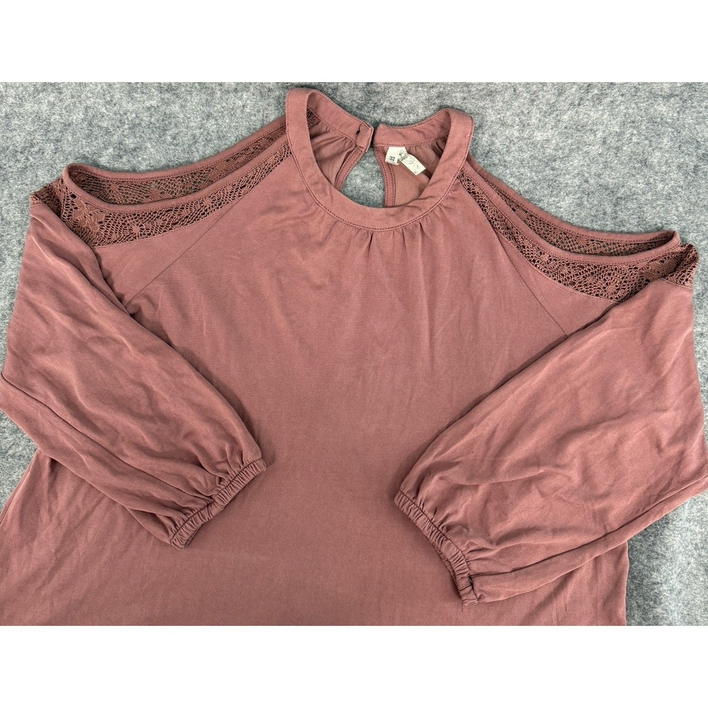 Mudd Shirt Womens Large Cold Shoulder Mauve Blouse Y2K Long Sleeve Flowy Relaxed